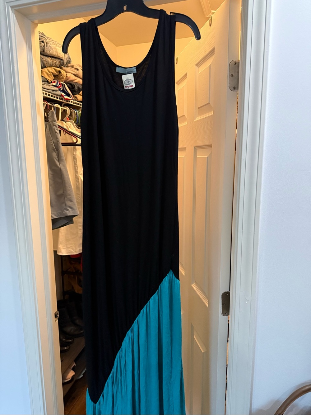 Black and Teal Maxi Dress - Sleeveless Colorblock Dress